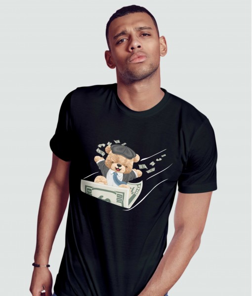 Мъжка тениска с щампа Мечета Fly with money bear